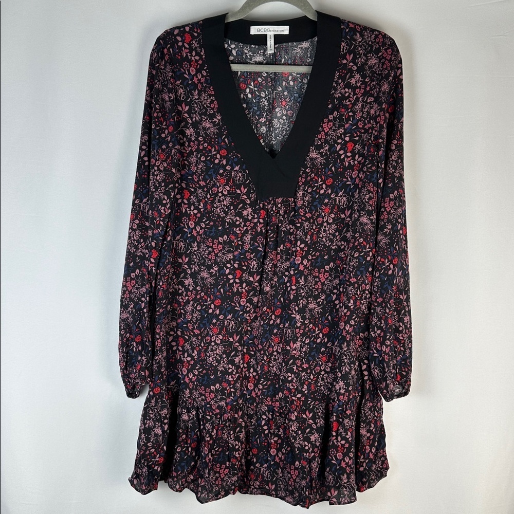 BCBG Pink Floral Ruffle Mini Dress